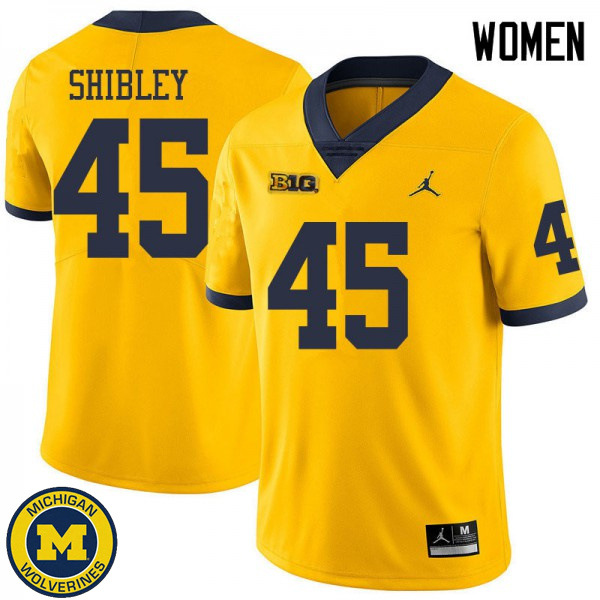 Women's Michigan Wolverines #45 Adam Shibley Yellow Jordan Brand Replica Jersey